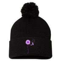 Purple Ribbon Pancreatic Cancer Awareness Pom Pom 12in Knit Beanie