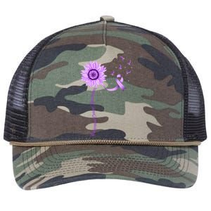 Purple Ribbon Pancreatic Cancer Awareness Retro Rope Trucker Hat Cap