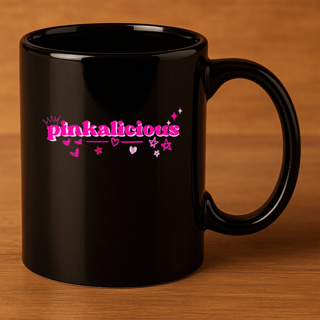 Pinkalicious retro pink heart and stars 11oz C Handle Ceramic Mug