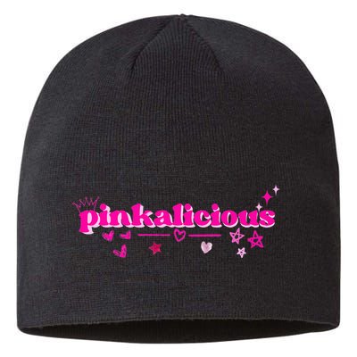 Pinkalicious retro pink heart and stars Sustainable Beanie