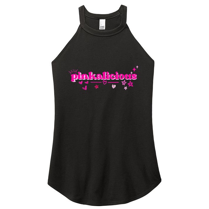 Pinkalicious retro pink heart and stars Women's Perfect Tri Rocker Tank