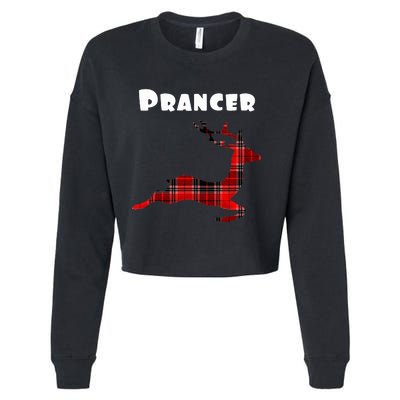 Prancer Red Plaid Reindeer Christmas Holiday Cropped Pullover Crew