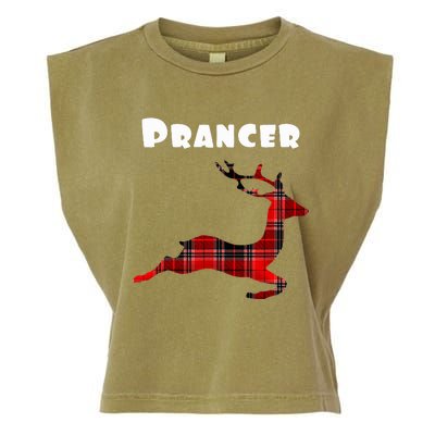 Prancer Red Plaid Reindeer Christmas Holiday Garment-Dyed Women's Muscle Tee