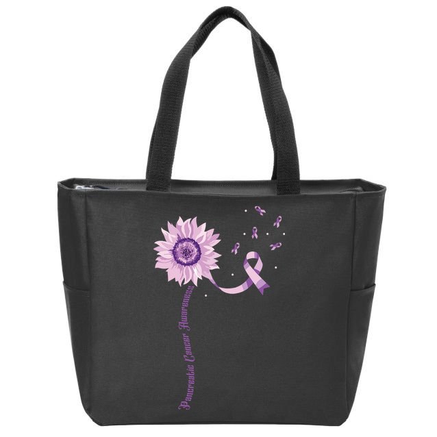 Purple Ribbon Pancreatic Cancer Awareness Zip Tote Bag