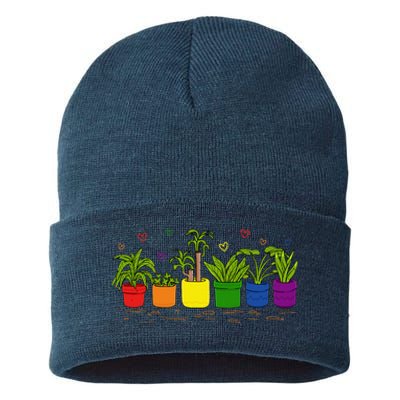 Pride Rainbow Plant Life Lgbtq Ally Design Sustainable Knit Beanie