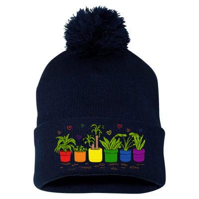 Pride Rainbow Plant Life Lgbtq Ally Design Pom Pom 12in Knit Beanie