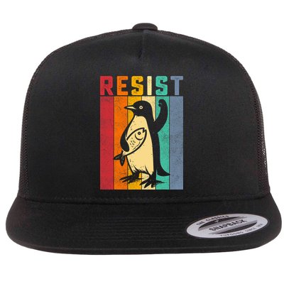 Penguin Resist Penguins Protest Against Tariffs Retro Flat Bill Trucker Hat