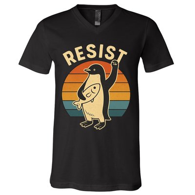 Penguin Resist Protest Against Tariffs V-Neck T-Shirt