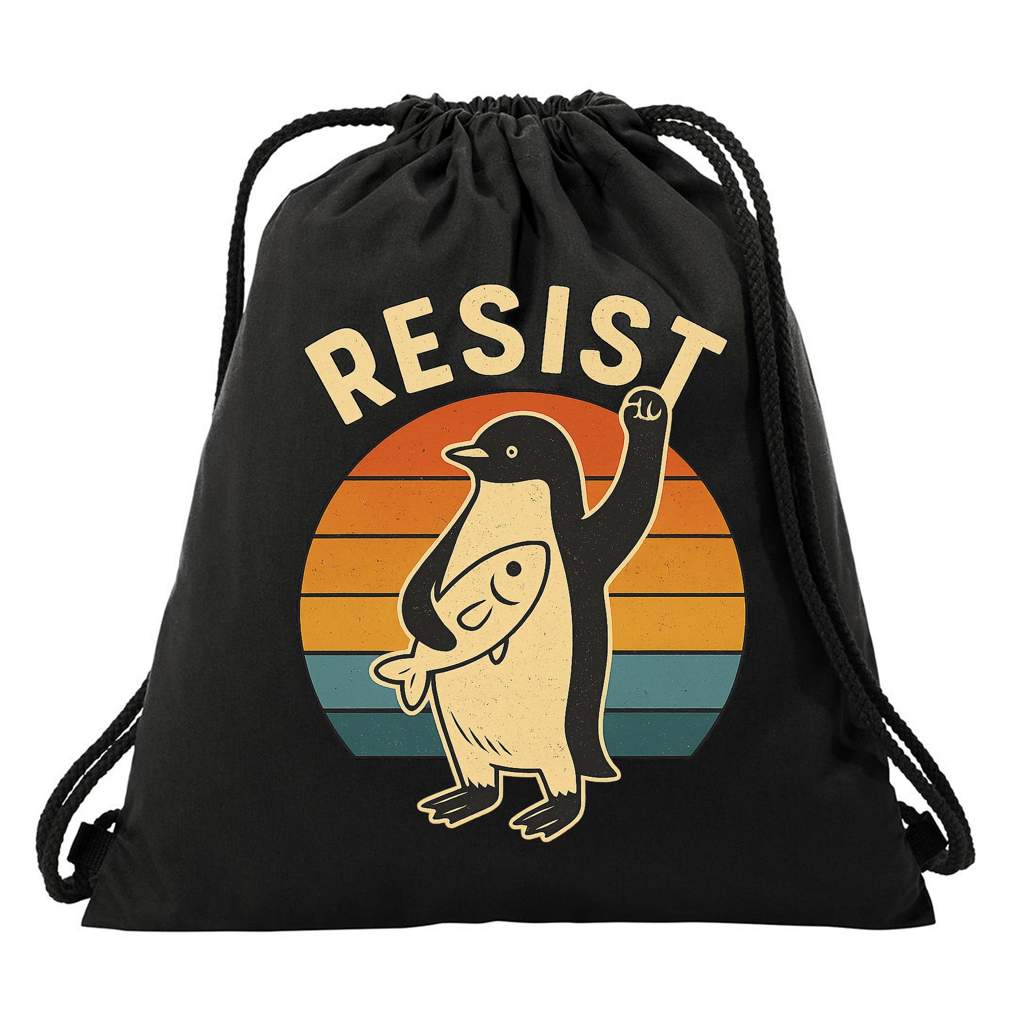 Penguin Resist Protest Against Tariffs Drawstring Bag