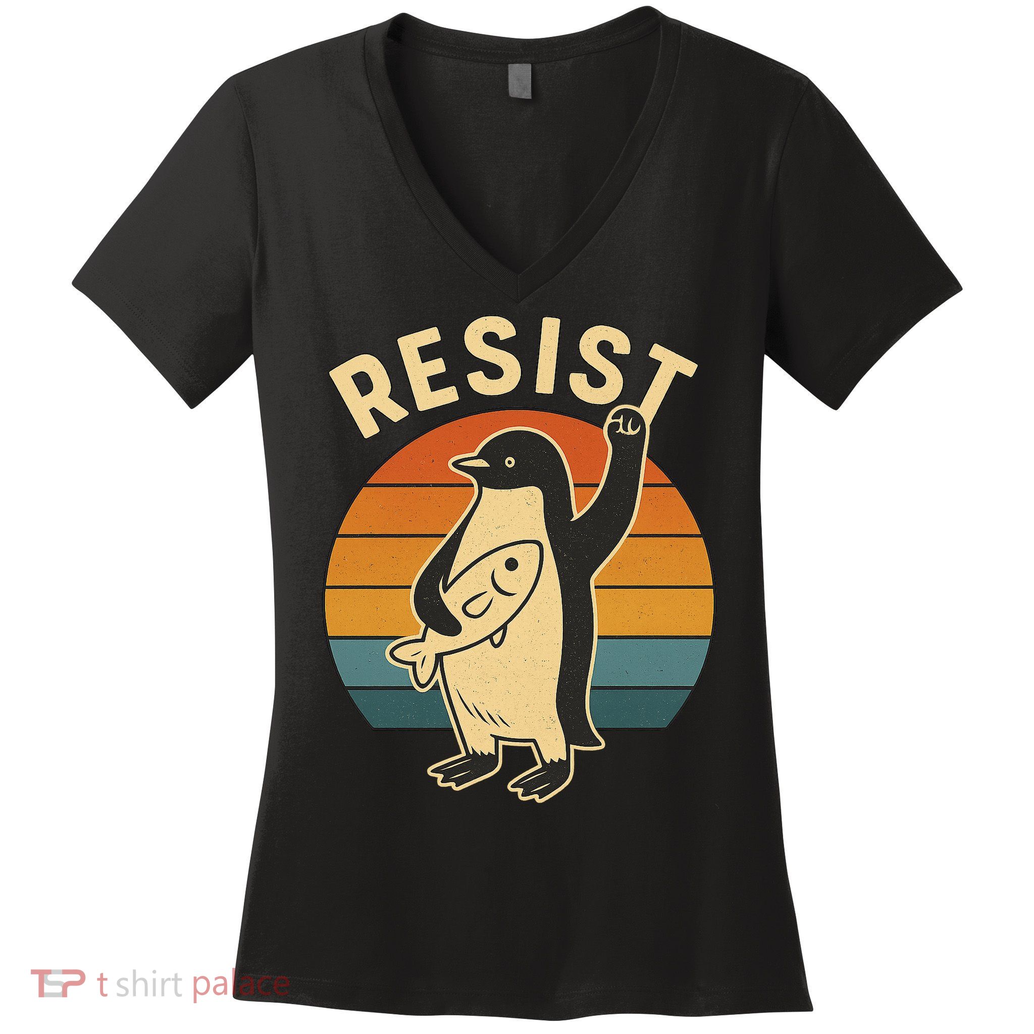 Penguin Resist Protest Against Tariffs Women's V-Neck T-Shirt
