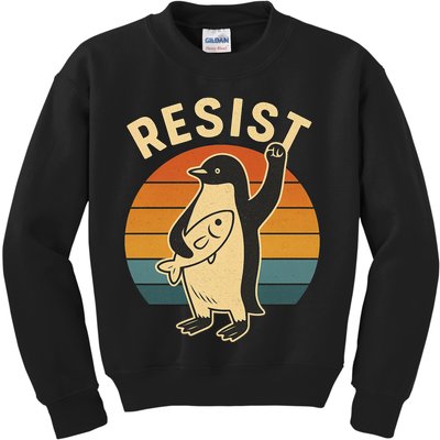 Penguin Resist Protest Against Tariffs Kids Sweatshirt