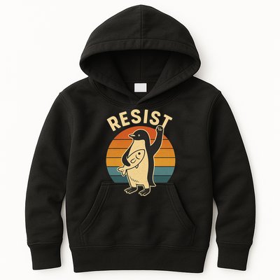 Penguin Resist Protest Against Tariffs Kids Hoodie