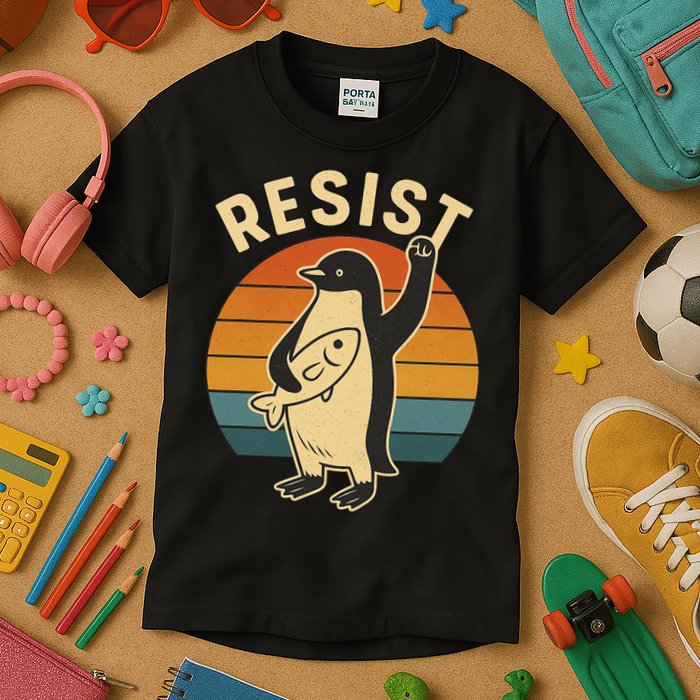 Penguin Resist Protest Against Tariffs Kids T-Shirt