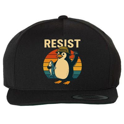 Penguin Resist Penguin Protests Against Tariffs Funny Wool Snapback Cap