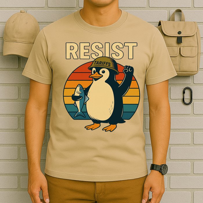 Penguin Resist Penguin Protests Against Tariffs Funny T-Shirt