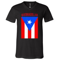 Puerto Rican Quebradillas Puerto Rico Flag V-Neck T-Shirt