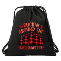 Plaid Retro Rockin Around The Christmas Tree Gift Drawstring Bag