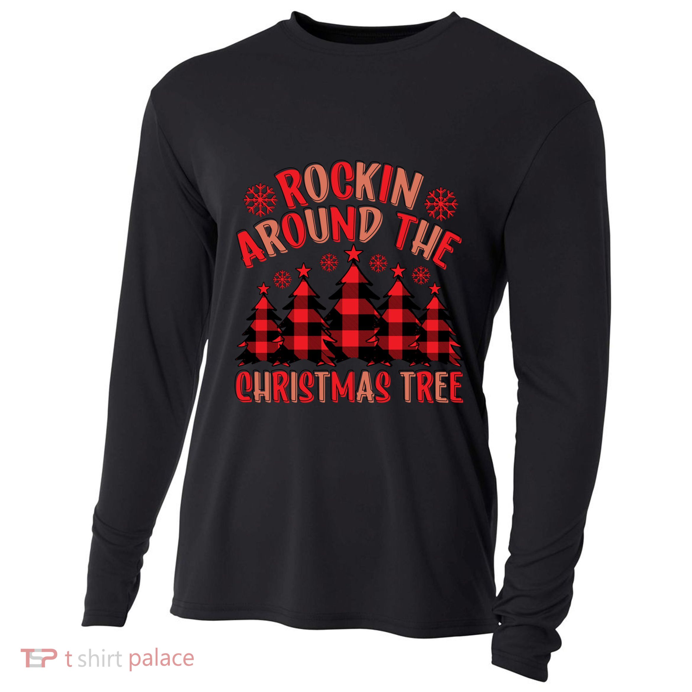 Plaid Retro Rockin Around The Christmas Tree Gift Cooling Performance Long Sleeve Crew