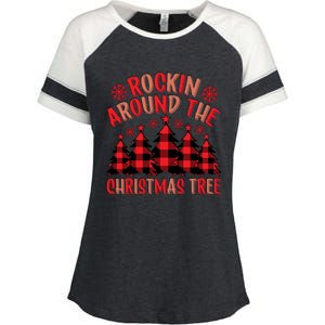 Plaid Retro Rockin Around The Christmas Tree Gift Enza Ladies Jersey Colorblock Tee