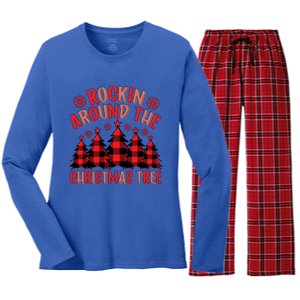 Plaid Retro Rockin Around The Christmas Tree Gift Women's Long Sleeve Flannel Pajama Set 