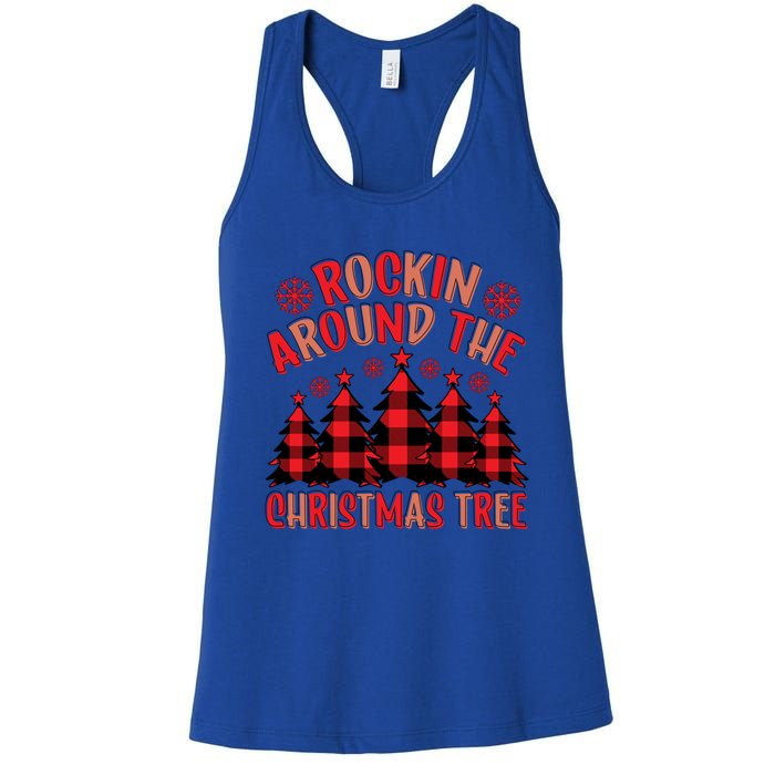 Plaid Retro Rockin Around The Christmas Tree Gift Women's Racerback Tank