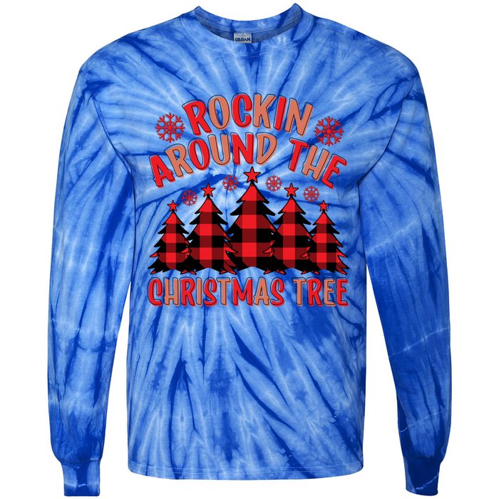 Plaid Retro Rockin Around The Christmas Tree Gift Tie-Dye Long Sleeve Shirt