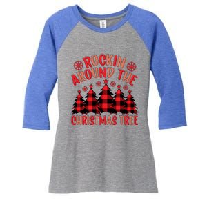 Plaid Retro Rockin Around The Christmas Tree Gift Women's Tri-Blend 3/4-Sleeve Raglan Shirt