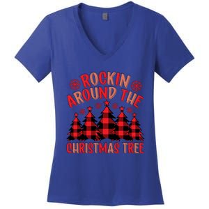 Plaid Retro Rockin Around The Christmas Tree Gift Women's V-Neck T-Shirt