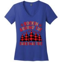 Plaid Retro Rockin Around The Christmas Tree Gift Women's V-Neck T-Shirt