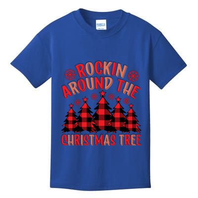 Plaid Retro Rockin Around The Christmas Tree Gift Kids T-Shirt