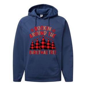 Plaid Retro Rockin Around The Christmas Tree Gift Performance Fleece Hoodie