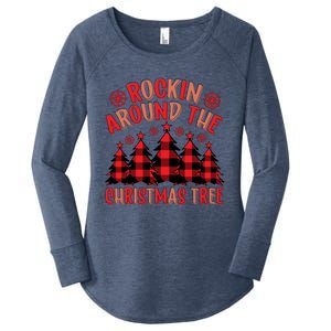 Plaid Retro Rockin Around The Christmas Tree Gift Women's Perfect Tri Tunic Long Sleeve Shirt