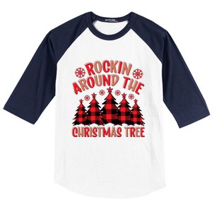 Plaid Retro Rockin Around The Christmas Tree Gift Baseball Sleeve Shirt