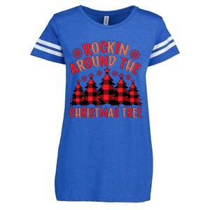 Plaid Retro Rockin Around The Christmas Tree Gift Enza Ladies Jersey Football T-Shirt