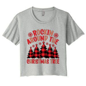 Plaid Retro Rockin Around The Christmas Tree Gift Women's Crop Top Tee