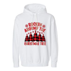 Plaid Retro Rockin Around The Christmas Tree Gift Garment-Dyed Fleece Hoodie