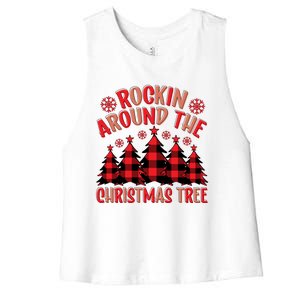 Plaid Retro Rockin Around The Christmas Tree Gift Women's Racerback Cropped Tank