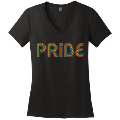 Pride Rainbow Retro Celebration Women's V-Neck T-Shirt