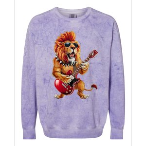 Punk RockN Roll Lion Goth Guitar Band Funny Lion Lover Gift Colorblast Crewneck Sweatshirt