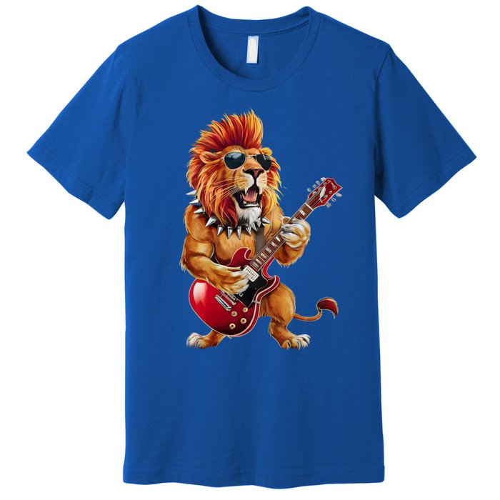 Punk RockN Roll Lion Goth Guitar Band Funny Lion Lover Gift Premium T-Shirt