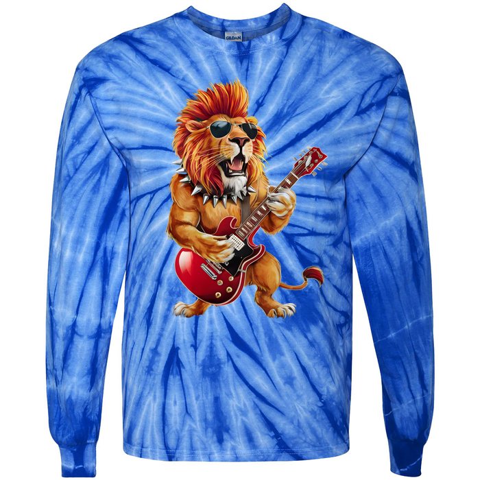 Punk RockN Roll Lion Goth Guitar Band Funny Lion Lover Gift Tie-Dye Long Sleeve Shirt