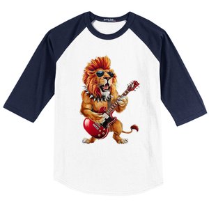 Punk RockN Roll Lion Goth Guitar Band Funny Lion Lover Gift Baseball Sleeve Shirt