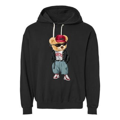 Punk Rocker Rapper Popster Punker Teddy Bear Rap Hip Hop Garment-Dyed Fleece Hoodie