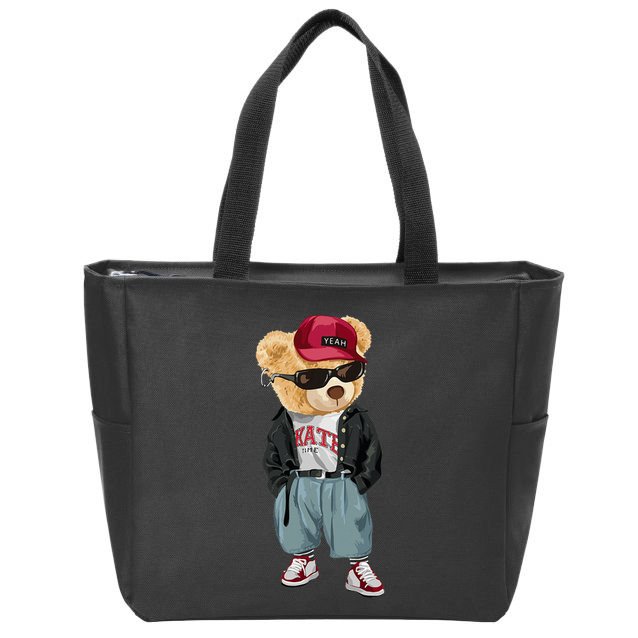 Punk Rocker Rapper Popster Punker Teddy Bear Rap Hip Hop Zip Tote Bag