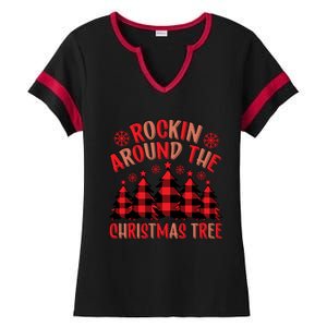 Plaid Retro Rockin Around The Christmas Tree Gift Ladies Halftime Notch Neck Tee