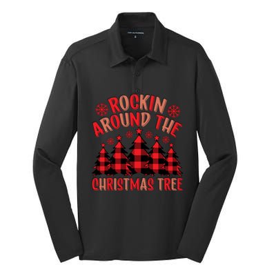 Plaid Retro Rockin Around The Christmas Tree Gift Silk Touch Performance Long Sleeve Polo