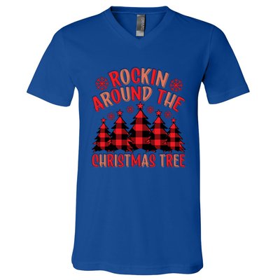 Plaid Retro Rockin Around The Christmas Tree Gift V-Neck T-Shirt