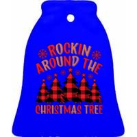 Plaid Retro Rockin Around The Christmas Tree Gift Ceramic Bell Ornament