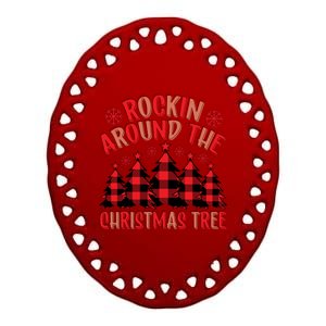 Plaid Retro Rockin Around The Christmas Tree Gift Ceramic Oval Ornament