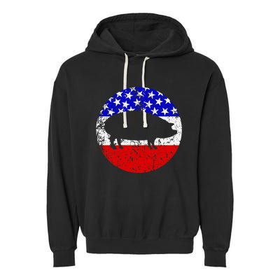 Pig Roast Retro Style Bbq Cookout American Flag Garment-Dyed Fleece Hoodie